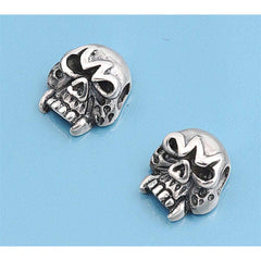 Sterling Silver Small Skull  Stud Earrings with Friction Back PostAnd Height 10MM