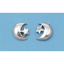 Load image into Gallery viewer, Sterling Silver Moon W/ Star Small Stud Earrings