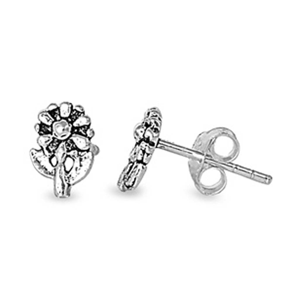 Sterling Silver Small Flower Stud Earrings with Friction Back PostAnd Height 7MM