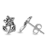 Sterling Silver Small Flower Stud Earrings with Friction Back PostAnd Height 9MM
