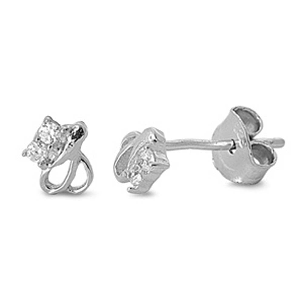 Sterling Silver Small Stud Earrigns with CZ and Friction Back PostAnd Height 4MM