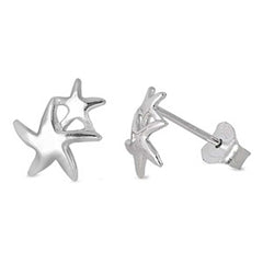 Sterling Silver Starfish Shaped Small Stud EarringsAnd Earrings Height 9mm