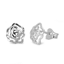 Load image into Gallery viewer, Sterling Silver Rose Shaped Small Stud Earrings With Cubic Zirconia Stones
