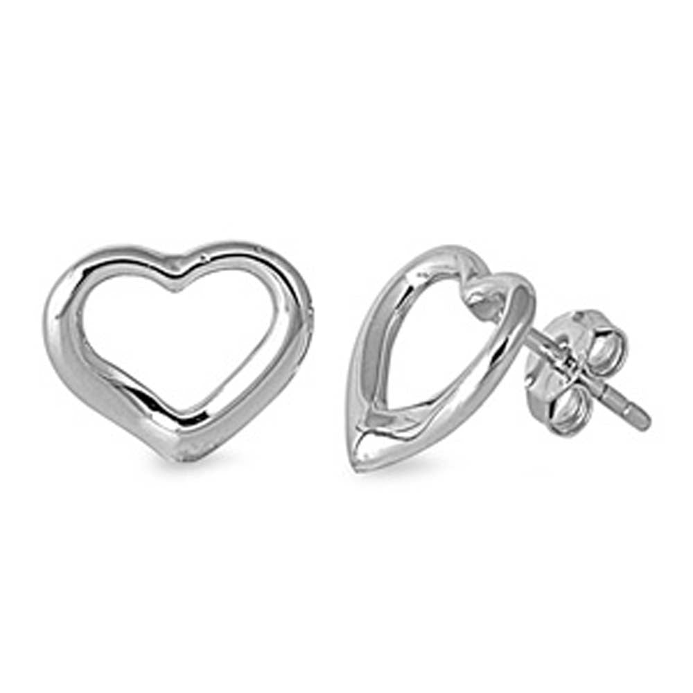 Sterling Silver Trendy Open Cut Heart Stud Earring with Friction Back Post, Earring Height of 11MM