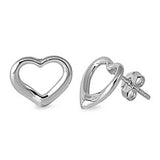 Sterling Silver Trendy Open Cut Heart Stud Earring with Friction Back Post, Earring Height of 11MM