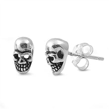 Load image into Gallery viewer, Sterling Silver Small Evil Skull Stud Earrings with Friction Back PostAnd Height 8MM
