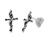 Sterling Silver Cross Shaped Small Stud EarringsAnd Earrings Height 12mm