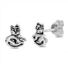 Load image into Gallery viewer, Sterling Silver Cat Shaped Small Stud EarringsAnd Earrings Height 8mm