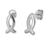 Sterling Silver Christian Fish Shaped Small Stud EarringsAnd Earrings Height 12mm