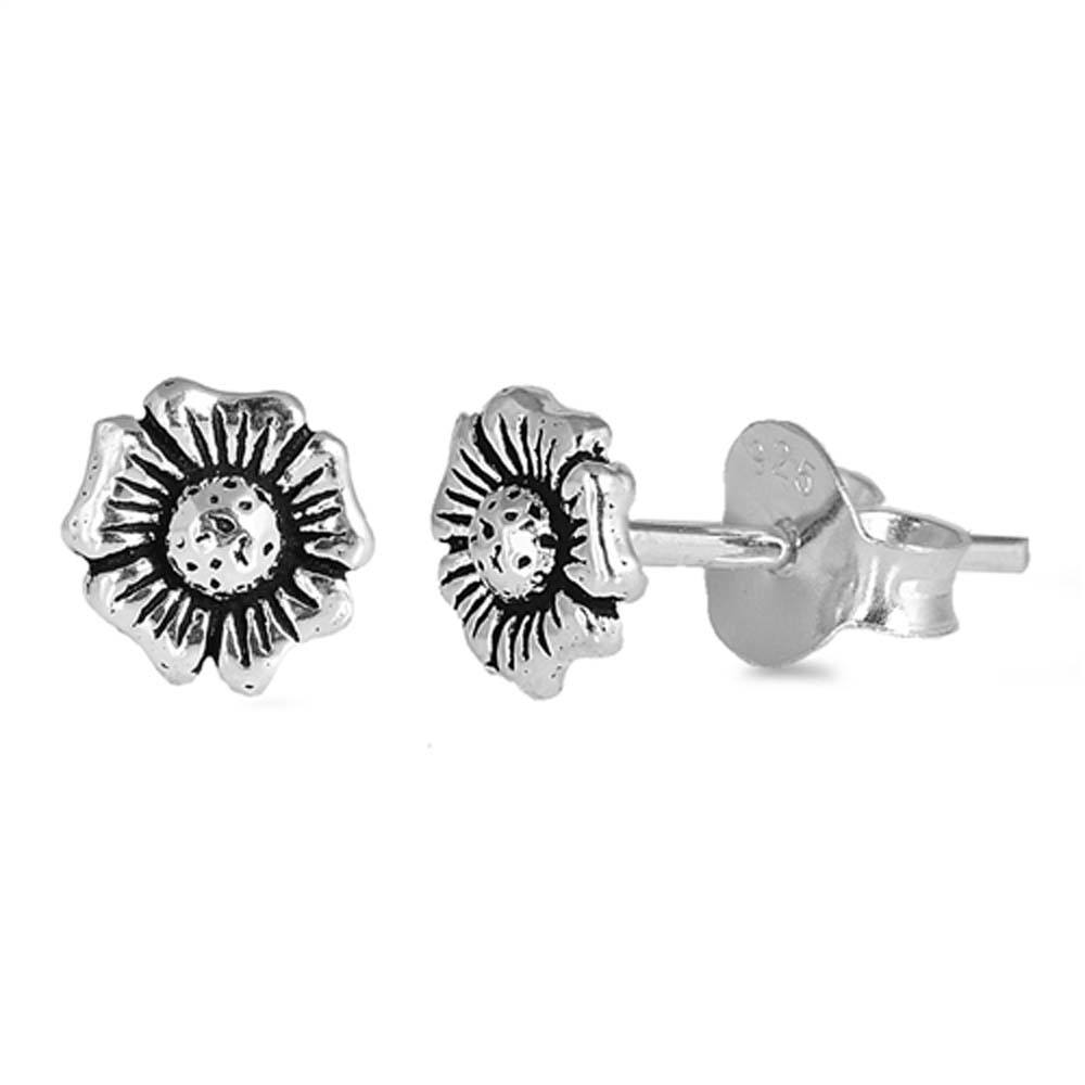 Sterling Silver Flower Shaped Small Stud Earrings And Earrings Height 5mm