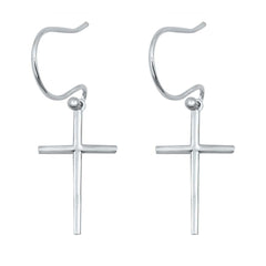 Sterling Silver Stud Cross Plain Earrings