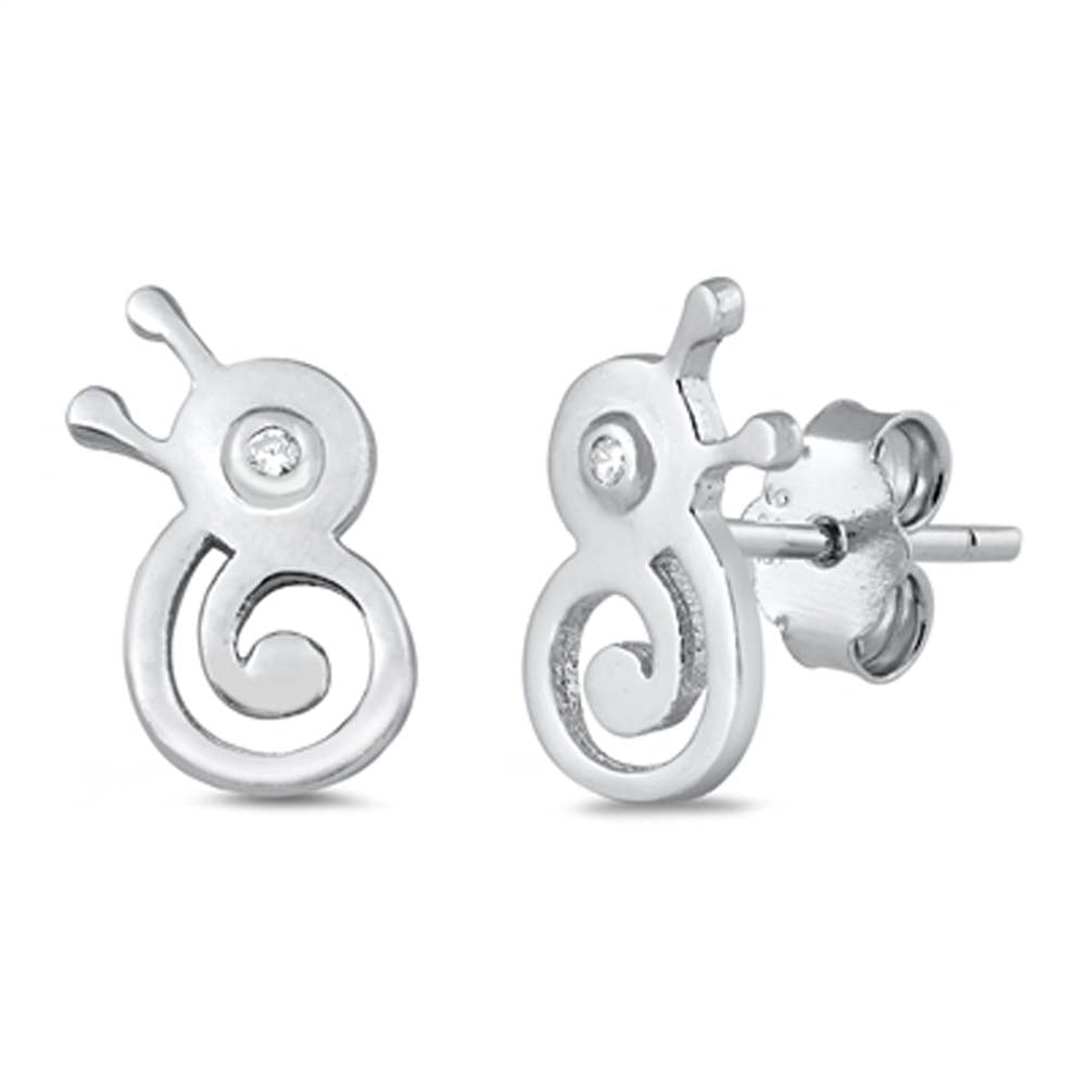 Sterling Silver Snail Small Stud Earrings with CZ