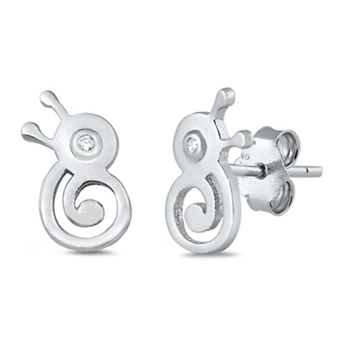 Sterling Silver Snail Small Stud Earrings with CZ