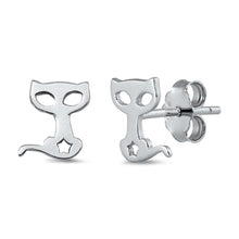 Load image into Gallery viewer, Sterling Silver Cat Small Stud Earrings with CZ