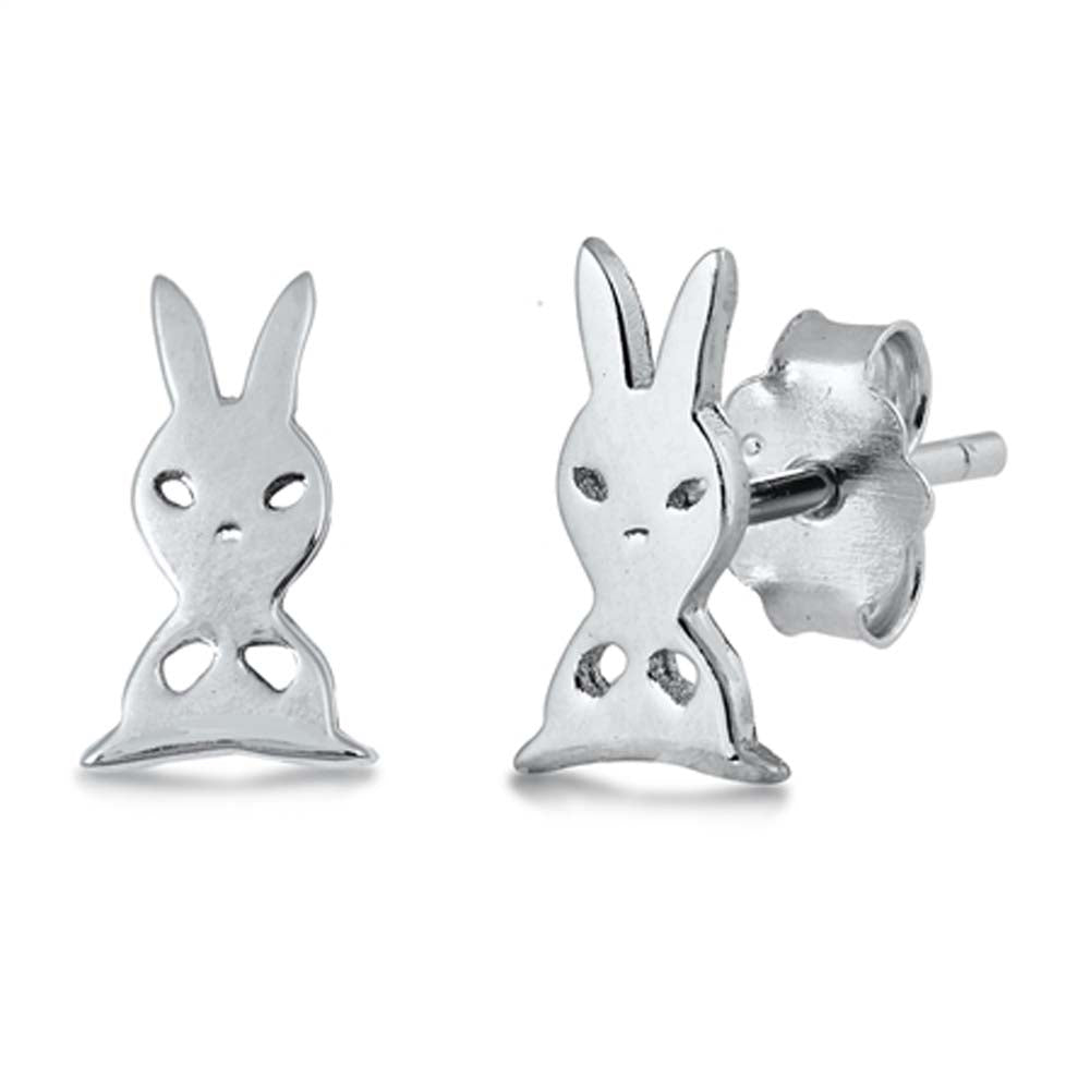 Sterling Silver Rabbit Small Stud Earrings with CZ