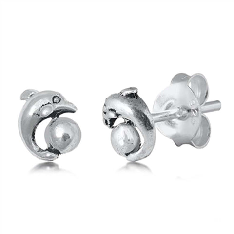 Sterling Silver Dolphin Small Stud Earrings