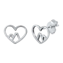 Load image into Gallery viewer, Sterling Silver Oxidized Heart &amp; Mountain Small Stud Earrings