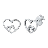 Sterling Silver Oxidized Heart & Mountain Small Stud Earrings