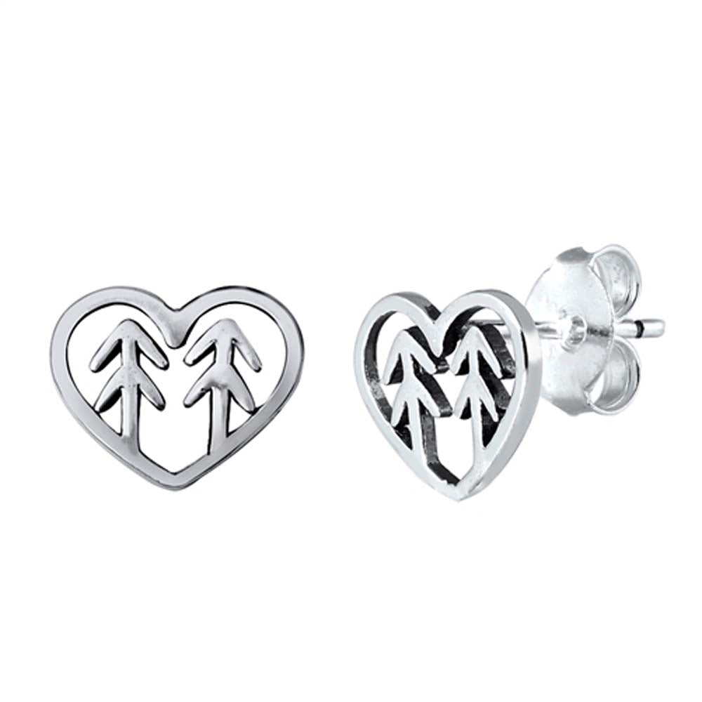 Sterling Silver Trees in Heart Small Stud Earrings