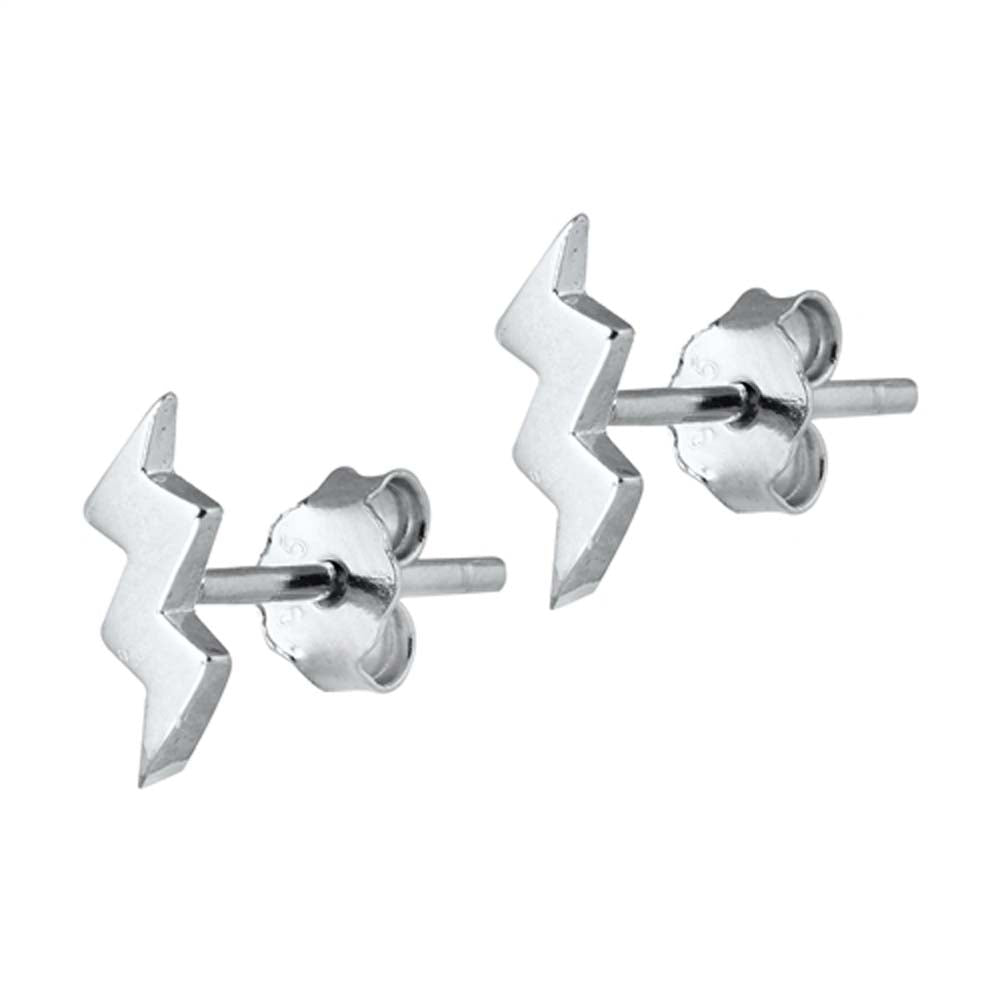 Sterling Silver Rhodium Plated Lightning Bolt Small Stud Earrings