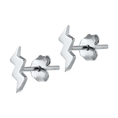 Sterling Silver Rhodium Plated Lightning Bolt Small Stud Earrings