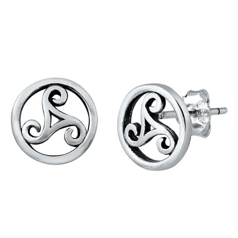 Sterling Silver Oxidized Triskelion Small Stud Earrings