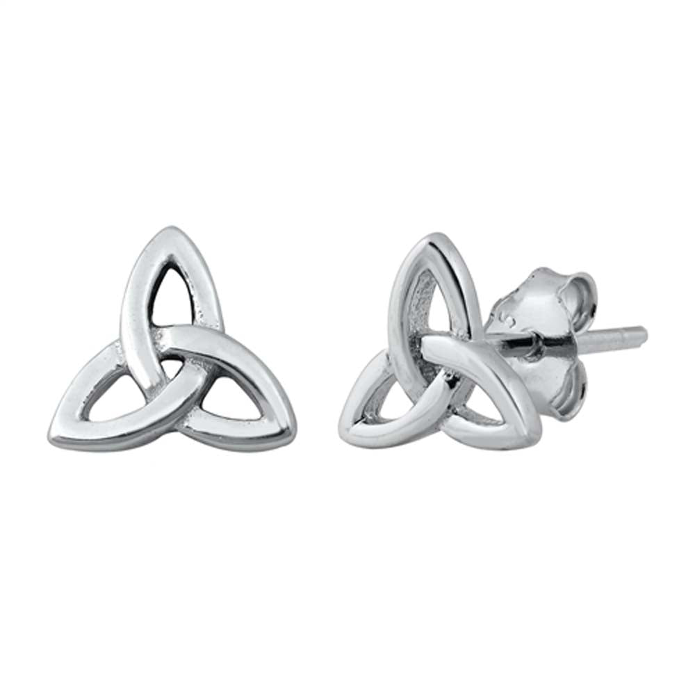 Sterling Silver Rhodium Plated Triquetra Small Stud Earrings