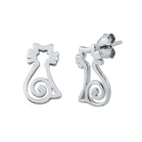 Sterling Silver Rhodium Plated Cat Small Stud Earrings