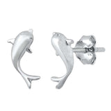 Sterling Silver Rhodium Plated Fish SmallStud Earrings