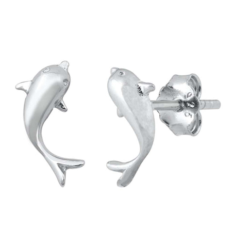 Sterling Silver Rhodium Plated Fish SmallStud Earrings