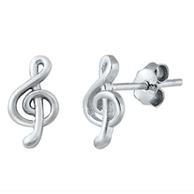 Load image into Gallery viewer, Sterling Silver Rhodium Plated Treble Clef Small Stud Earrings