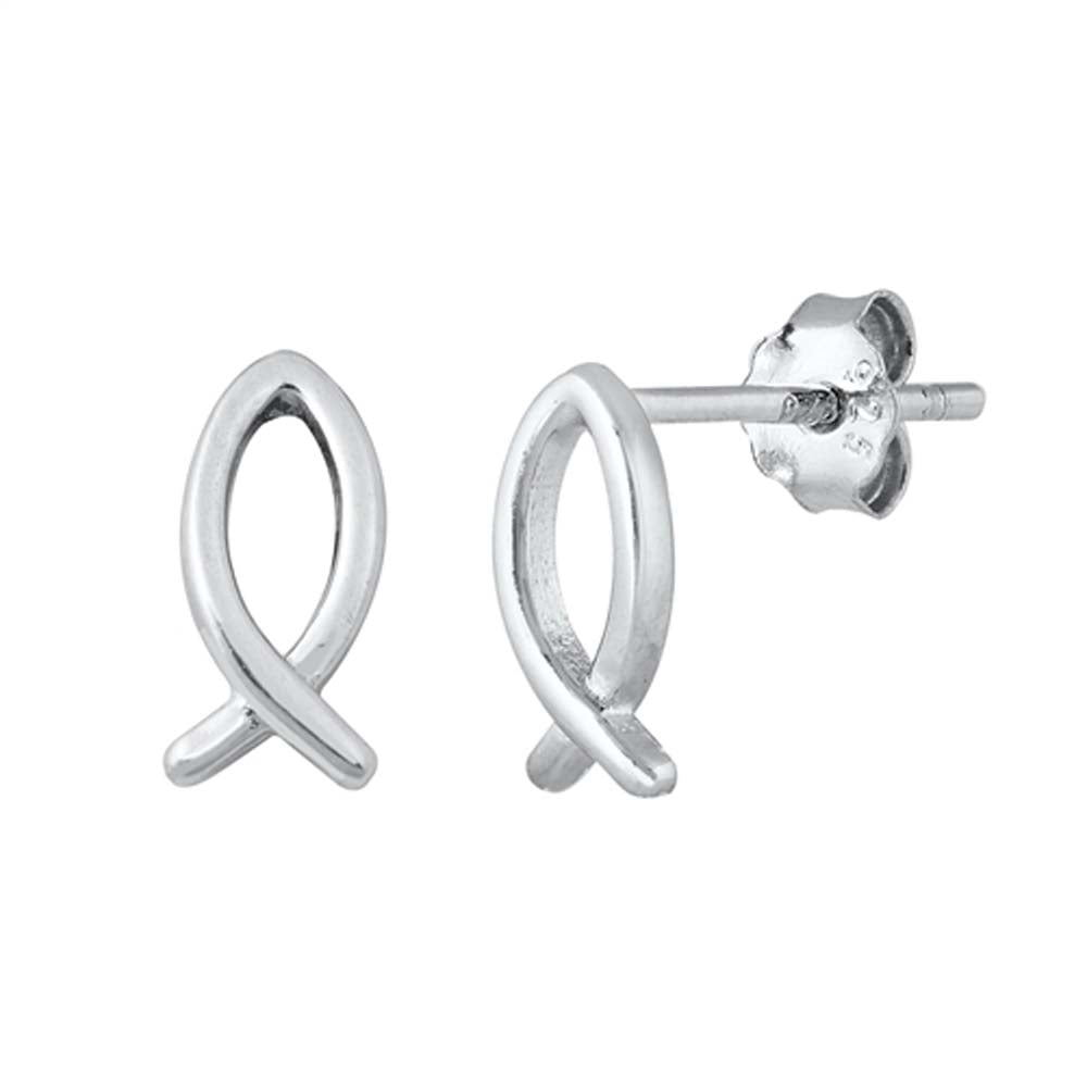 Sterling Silver Rhodium Plated Christian Faith Small Stud Earrings