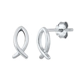 Sterling Silver Rhodium Plated Christian Faith Small Stud Earrings