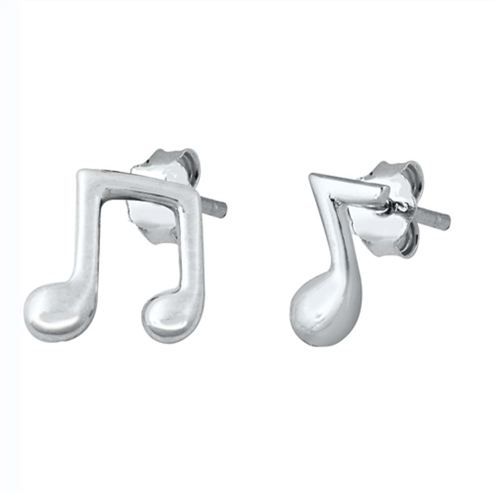 Sterling Silver Rhodium Plated  Musical Note Small Stud Earrings