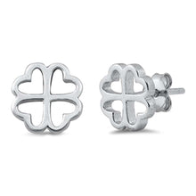 Load image into Gallery viewer, Sterling Silver Rhodium Plated Four Leaf Clover Small Stud Earrings