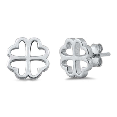 Sterling Silver Rhodium Plated Four Leaf Clover Small Stud Earrings