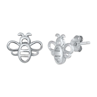 Sterling Silver Rhodium Plated Bee Small Stud Earrings