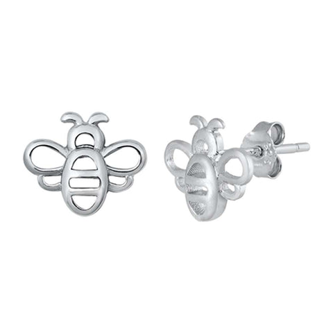 Sterling Silver Rhodium Plated Bee Small Stud Earrings