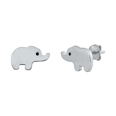 Sterling Silver Rhodium Plated Elephant Small Stud Earrings