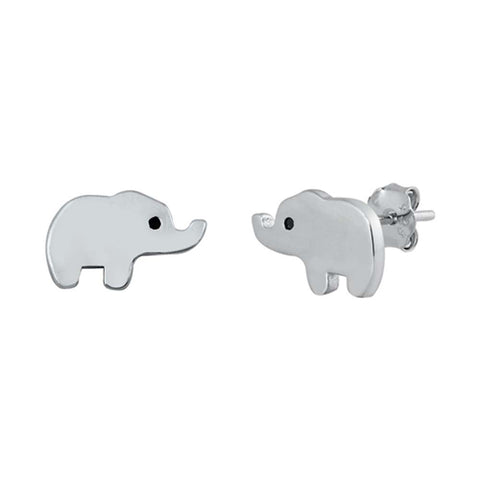 Sterling Silver Rhodium Plated Elephant Small Stud Earrings