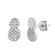 Load image into Gallery viewer, Sterling Silver Rhodium Plated CZ Pineapple Small Stud Earrings