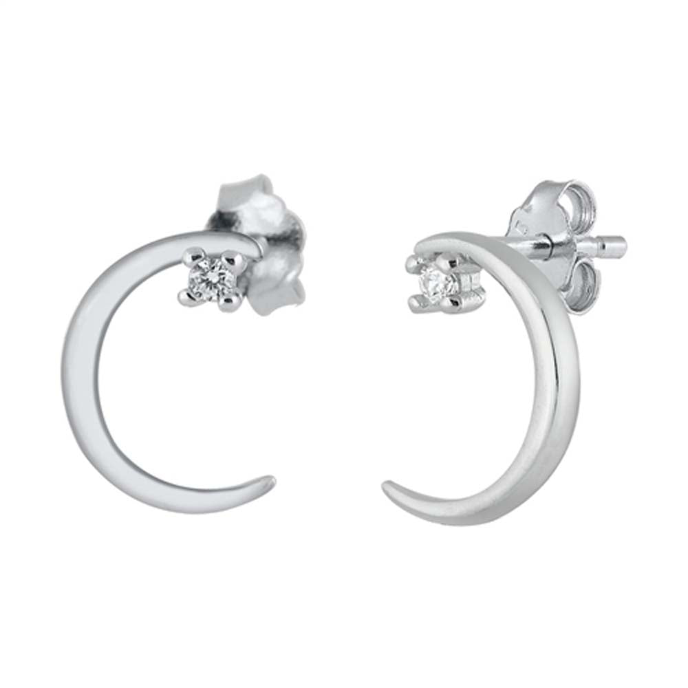 Sterling Silver Rhodium Plated Crescent Moon Small Stud Earrings