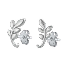 Load image into Gallery viewer, Sterling Silver Rhodium Plated CZ Branch Leaves Small Stud Earrings