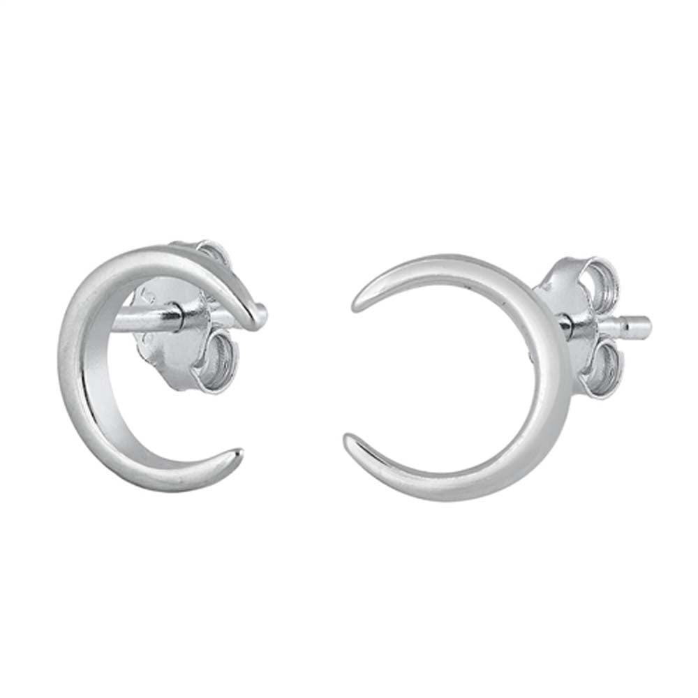 Sterling Silver Rhodium Plated Crescent Moon Small Stud Earrings