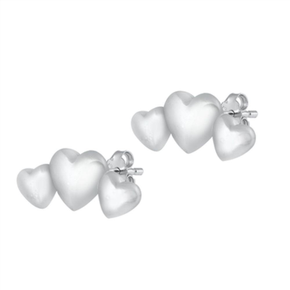 Sterling Silver Rhodium Plated Hearts Stud Earrings - silverdepot