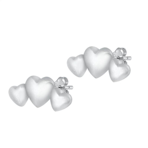 Sterling Silver Rhodium Plated Hearts Stud Earrings