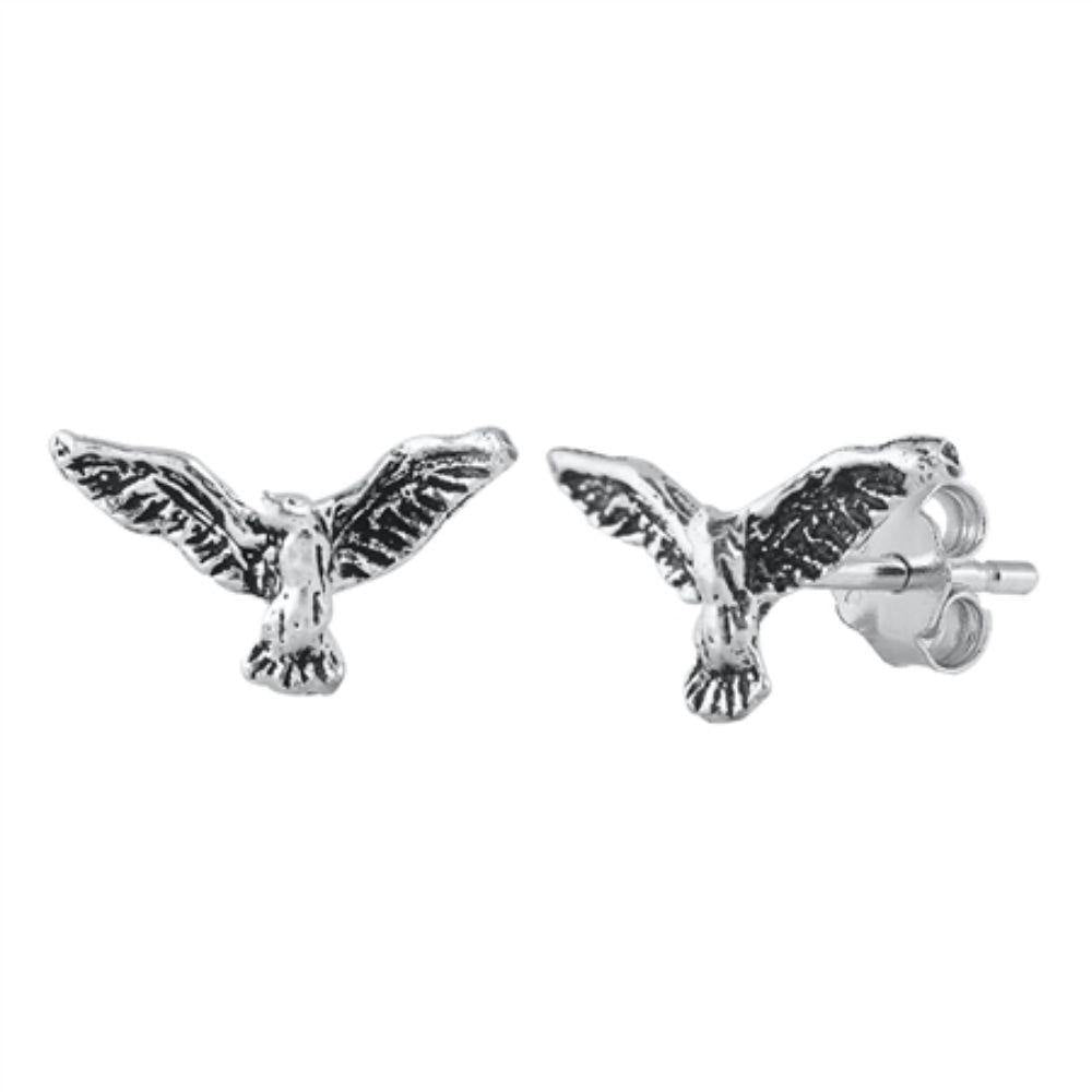 Sterling Silver Oxidized Dove Stud Earrings - silverdepot