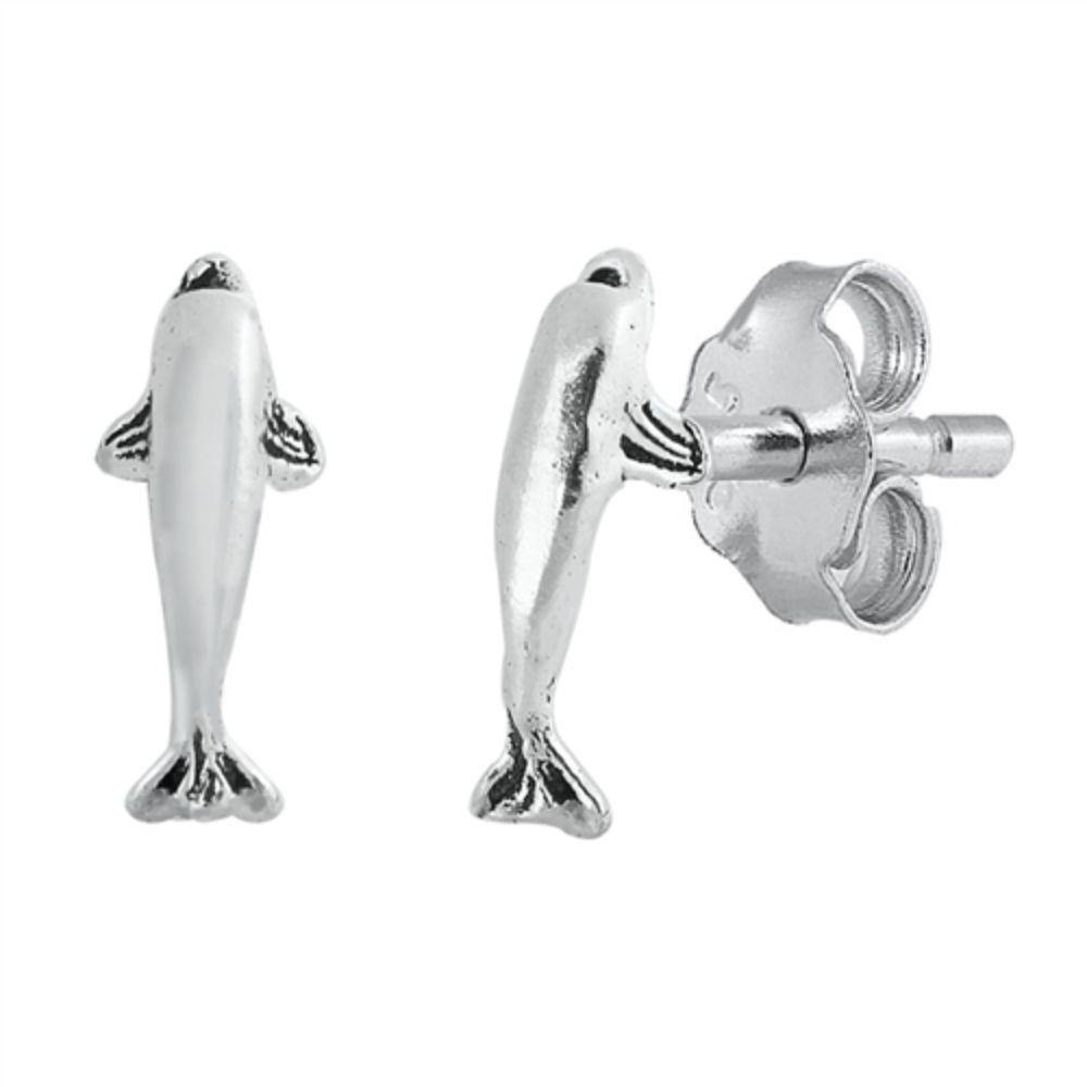 Sterling Silver Oxidized Dolphin Stud Earrings - silverdepot