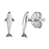 Sterling Silver Oxidized Dolphin Stud Earrings