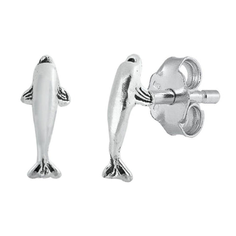 Sterling Silver Oxidized Dolphin Stud Earrings